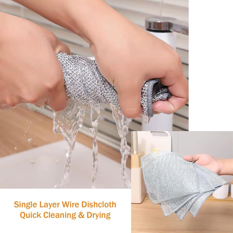 5x Double Layer Wire Dishwashing Rag,Microfiber Cleaning Cloth for Washing Dishe gallery