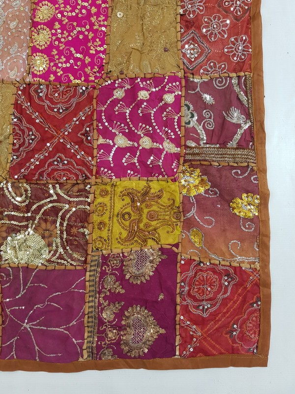 Vintage Traditional Indian Patchwork Embroidered Panel 142x96cm gallery