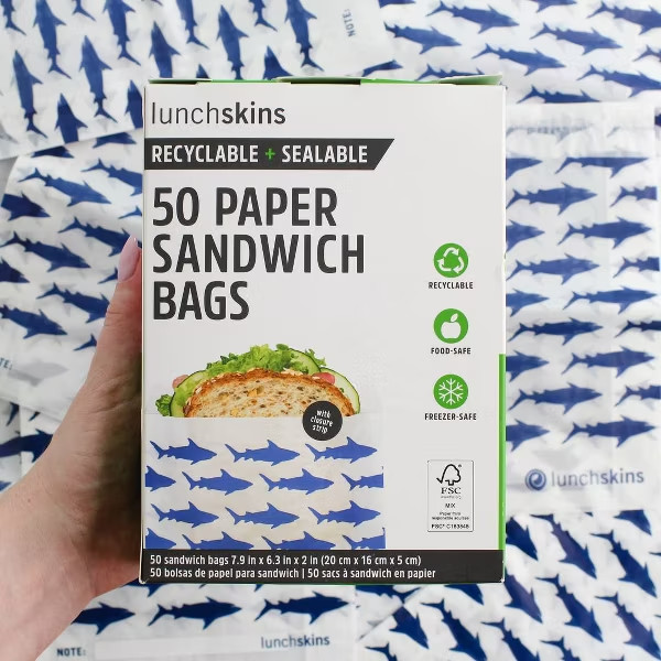 Lunchskins Recyclable & Sealable Paper Sandwich Bags - Shark - 50ct gallery