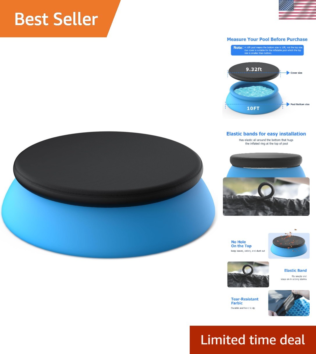 10 Ft Round Pool Cover - Oxford Fabric, Easy Install, Ideal for Inflatable Pools gallery