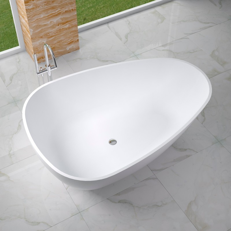 Free Standing Solid Surface Stone Resin Glossy Bathtub 75 x 46 inch - SW-114 gallery