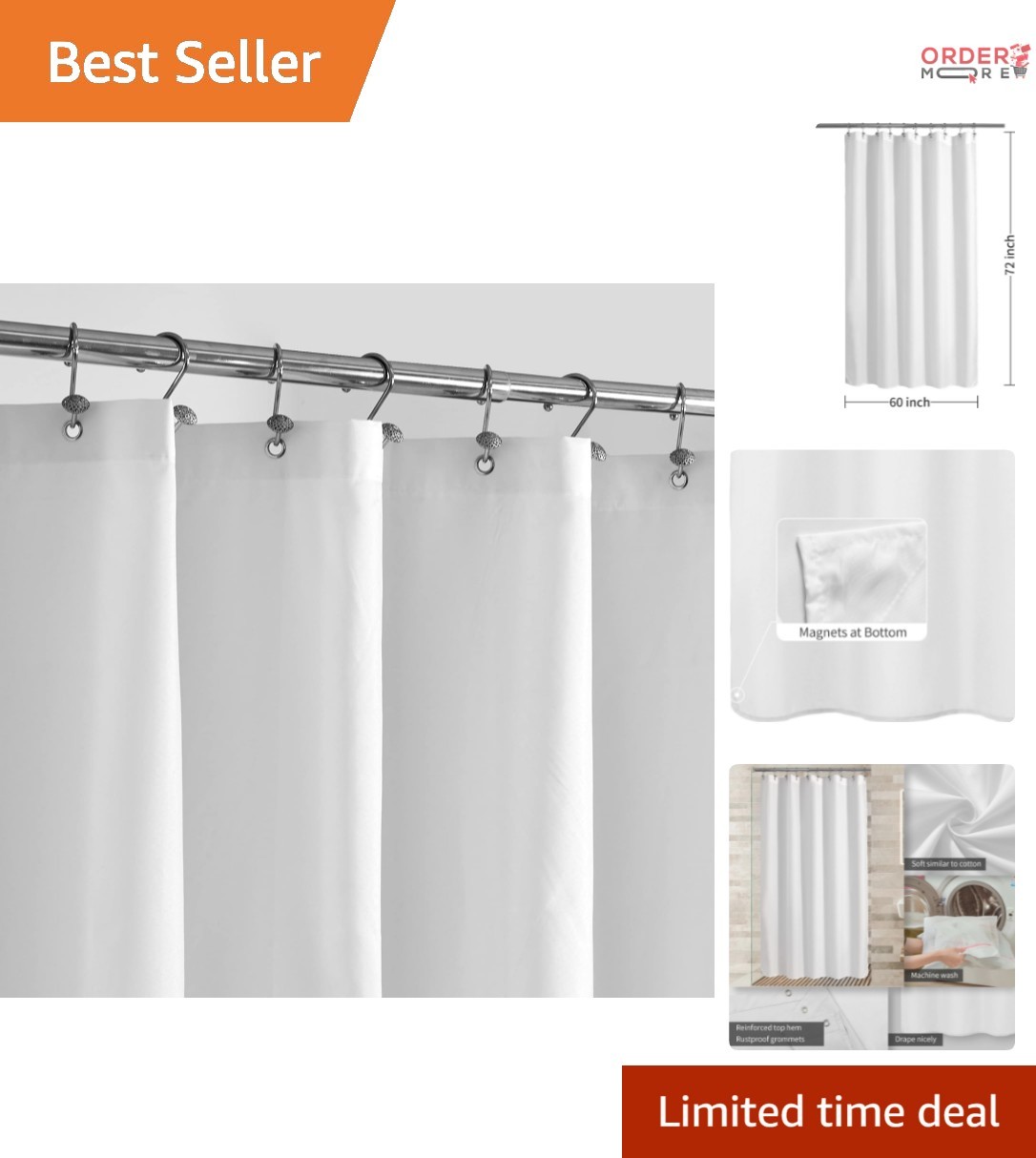 Shower Curtain Liner Waterproof Polyester 60x72 Inches Magnet Weighted Durable gallery