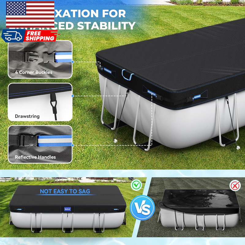 12X24 Ft Rectangular Pool Cover with Reflective Strips for above Ground Pool gallery