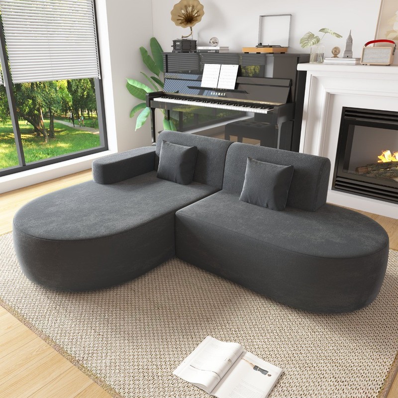 No Assembly Required Corner Sofa, L-Shape Sectional Sofa With 2 Pillows gallery