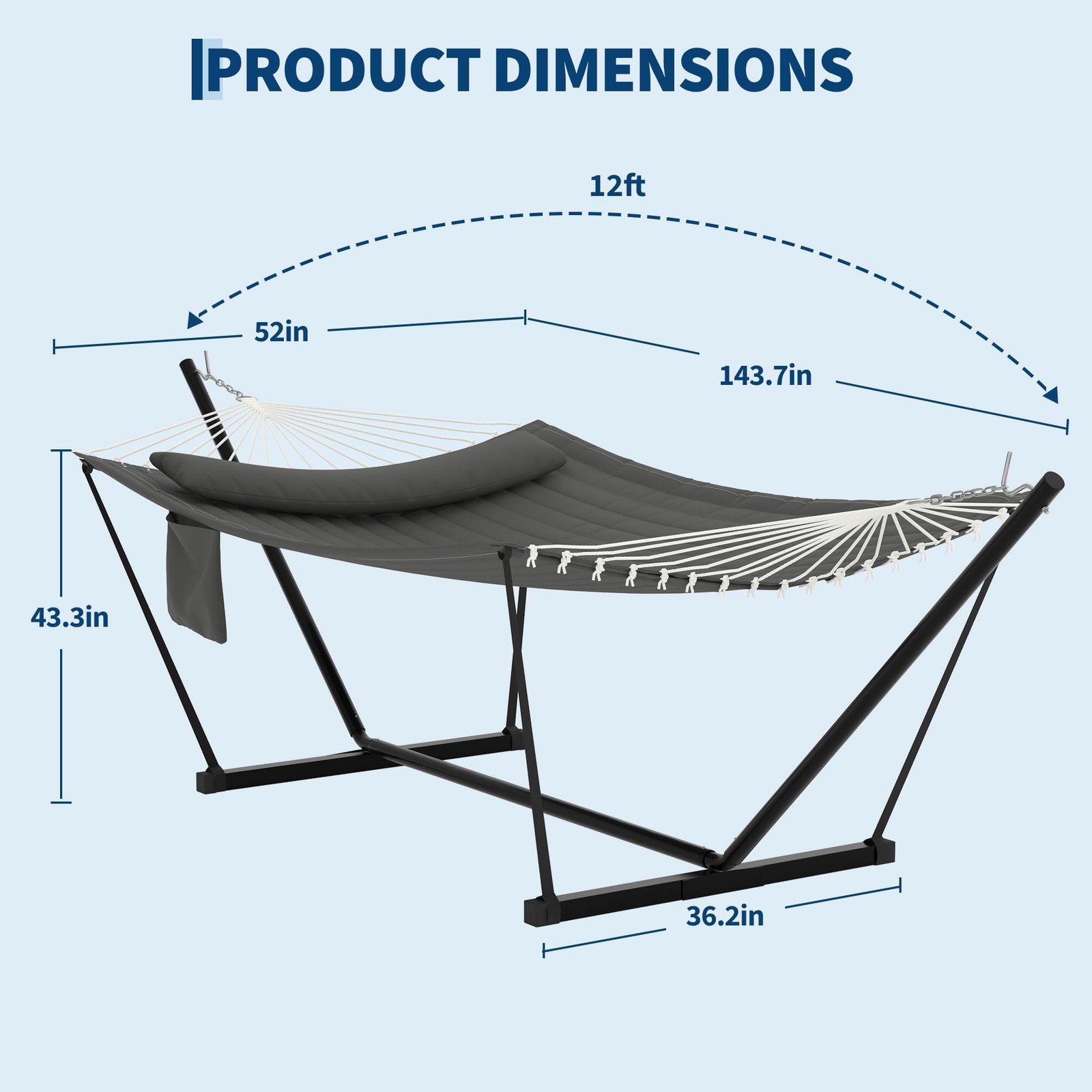 450LB 2 Person Double Hammock w/Rope,Stand & Pillow for Patio Backyard Poolside gallery
