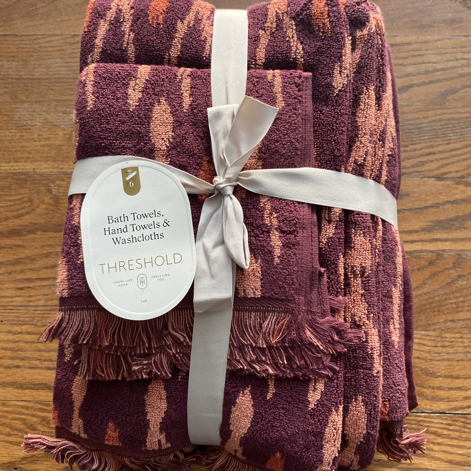 Threshold 6pc Bath Towel + Hand Towel + Washcloths Maroon Target 100% Cotton Set gallery