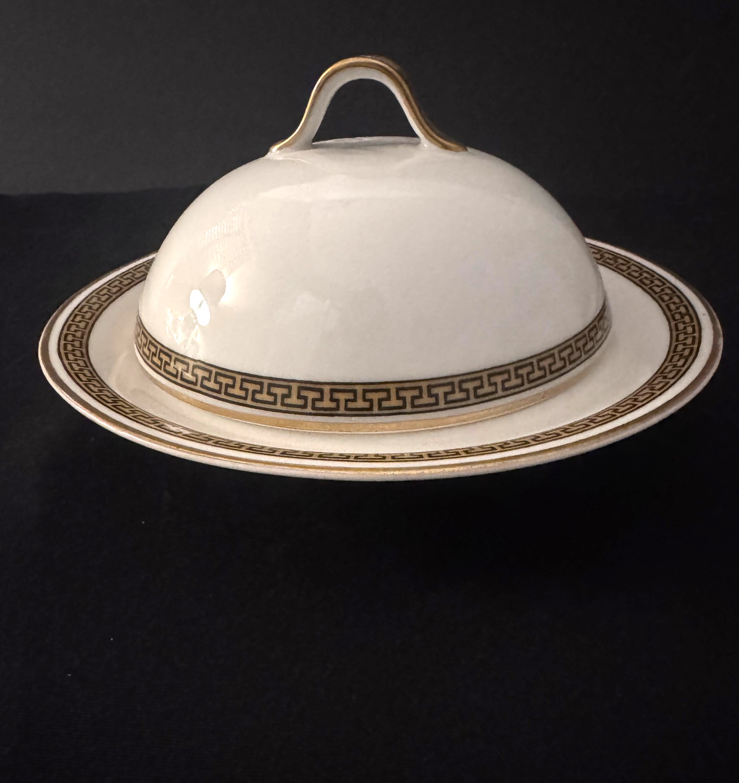 Theodore Haviland Limoges 3 Piece Butter Dish Black Gold Greek Key c. 1903 HTF gallery