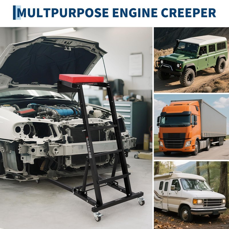 400LB Adjustable Height Auto Creeper |Capacity, 6 Wheels, Foldable Frame gallery