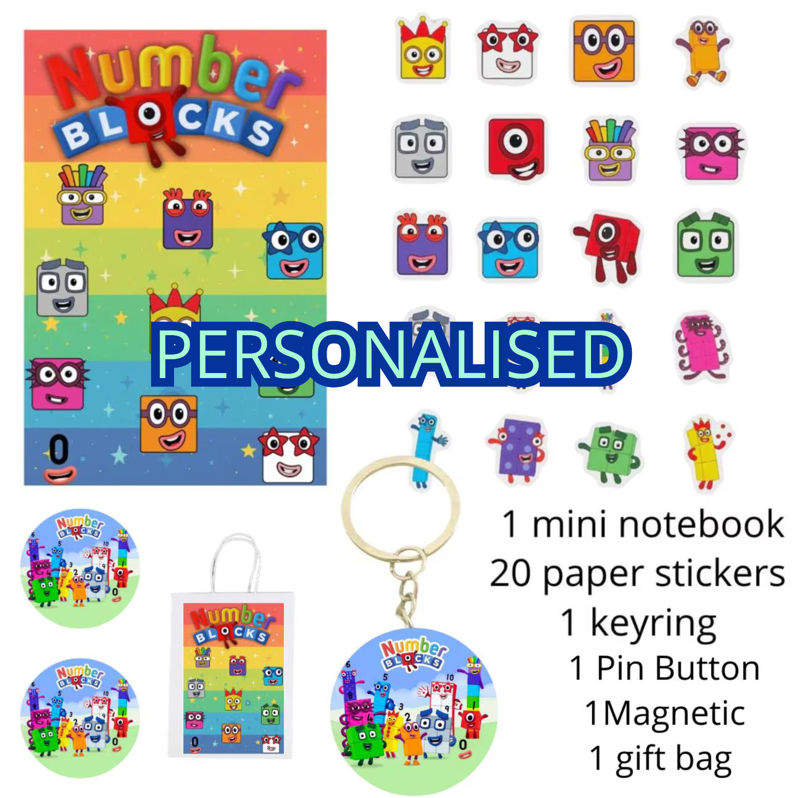 Personalised Number Blocks Gift Kit –Includes Stickers + Keychain & More gallery