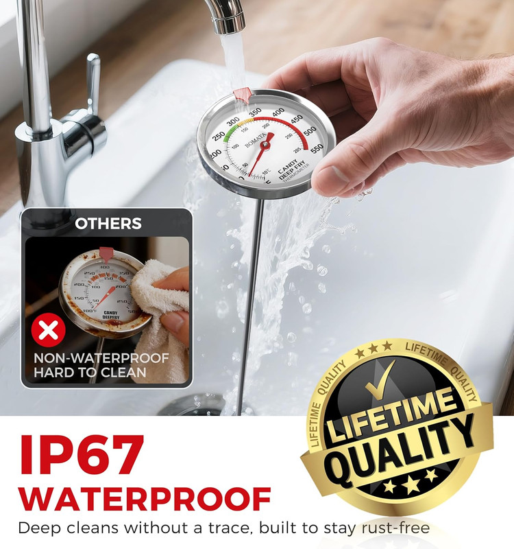 Candy Thermometer with Pot Clip, Waterproof IP67 and 2.5" Display Deep Fry Oil T gallery