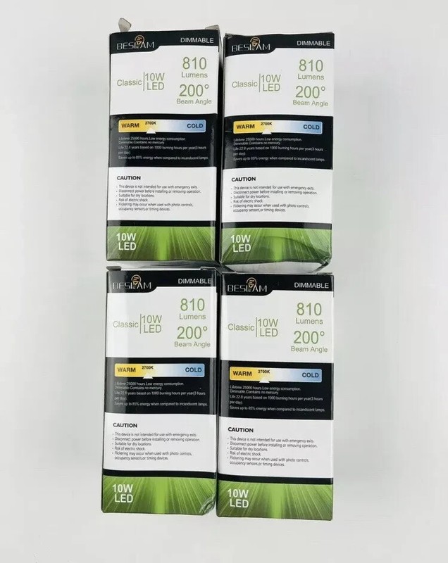 LED Dimmable Light Bulb 10W Equivalent E26-A19-810LM-10W 2700K 4 Pack New A40 gallery