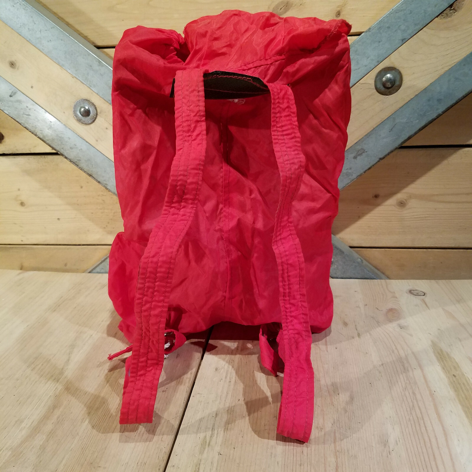Red Polyester Drawstring Backpack Tear Drop w Leather Accents - Swanky Barn 3