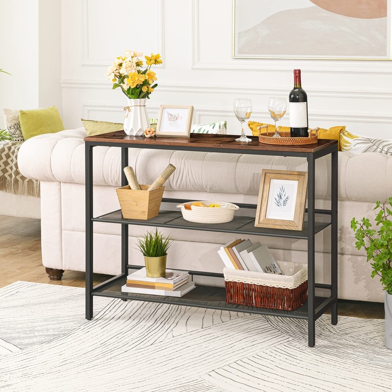 HOOBRO Console Table, Sofa Table with 2 Flat or Slant Adjustable Mesh Shelves, H gallery