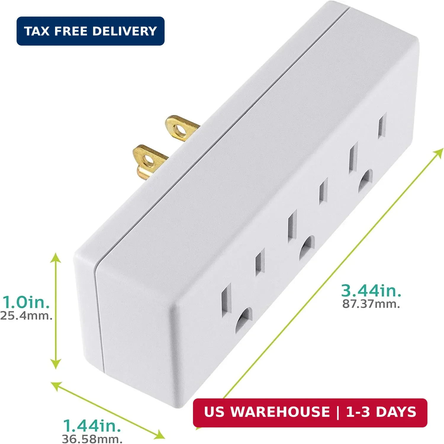 3-Outlet Extender, 2 Pack, Grounded Wall Tap, 3-Prong Adapter, Multiple Plug, Po gallery