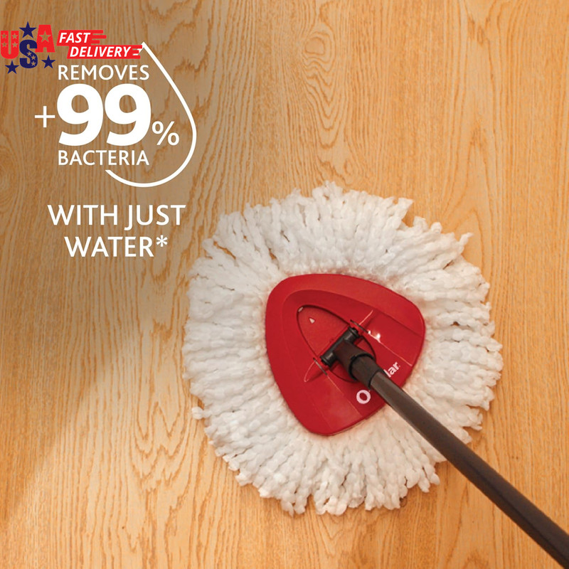 O-Cedar Easywring Microfiber Spin Mop, Bucket Floor Cleaning System, Red, Gray, gallery