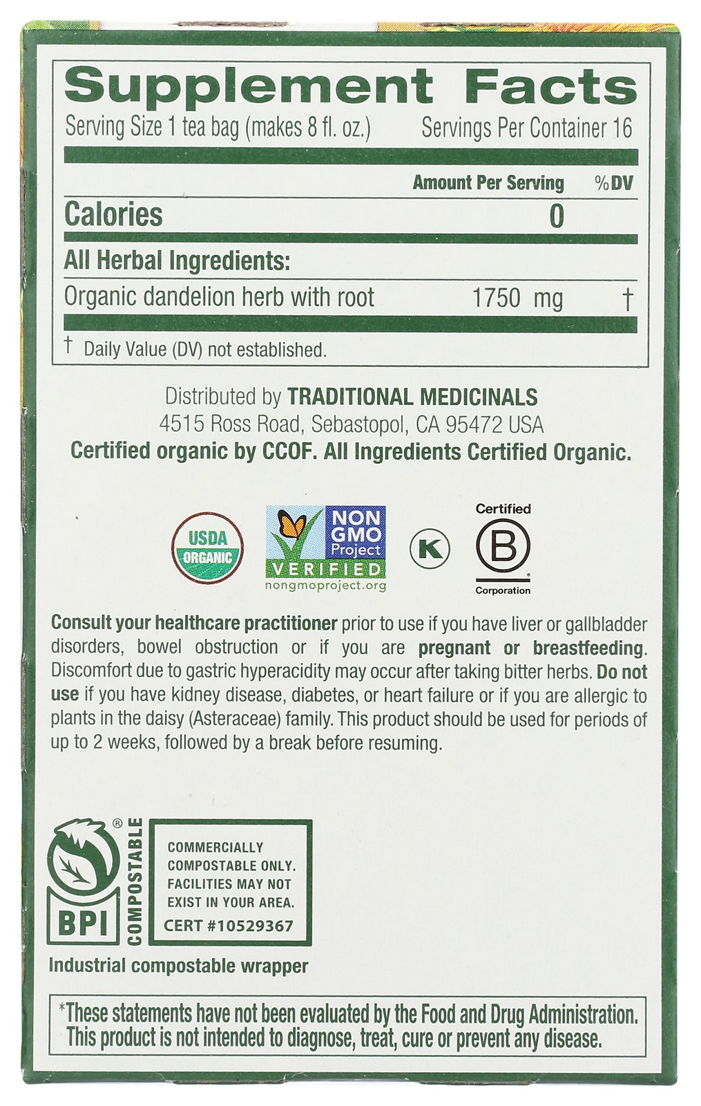 Organic Dandelion Leaf & Root Herbal Tea By Traditional Medicinals 16 Bag 3 Pack gallery