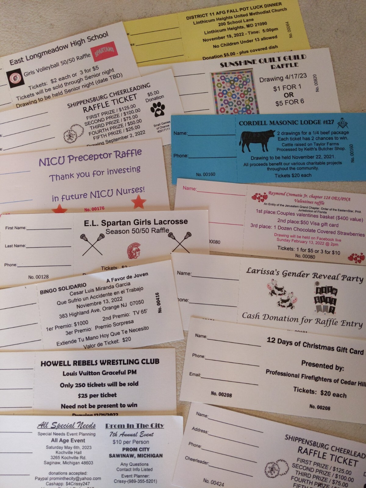 CUSTOM PRINTED RAFFLE TICKETS, NUMBERED AND PERFORATED, CARDSTOCK gallery