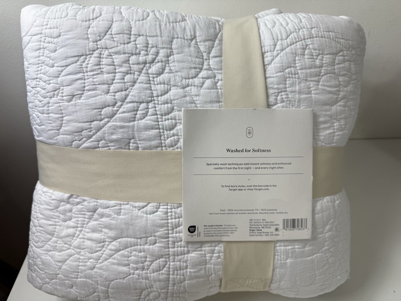 Threshold Garment Washed Paisley Stitch Quilt Full/Queen White 88 in x 92 in New gallery