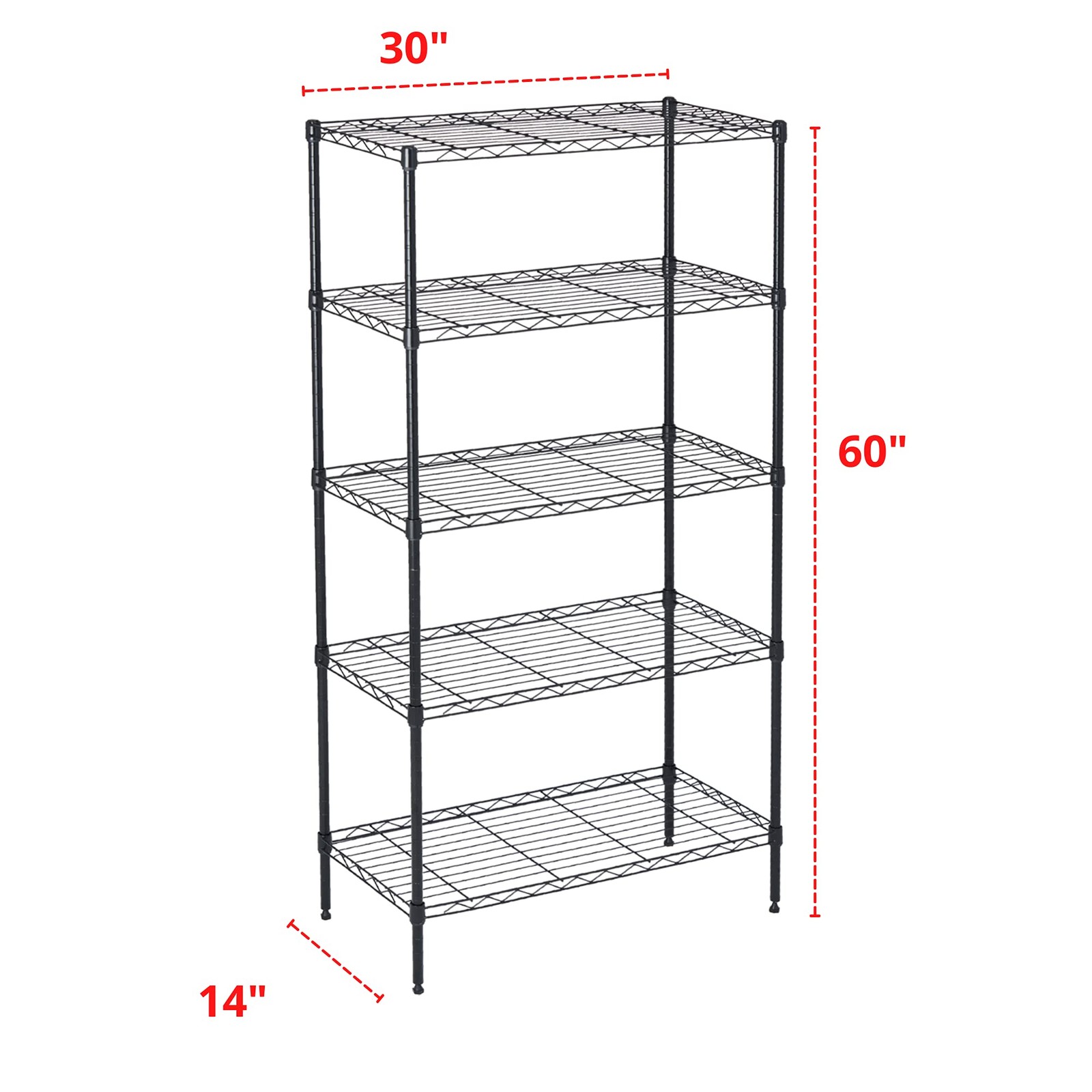 5 Tier Wire Shelving Unit Storage Rack, Metal 5 - 14"W x 30"L, Black gallery