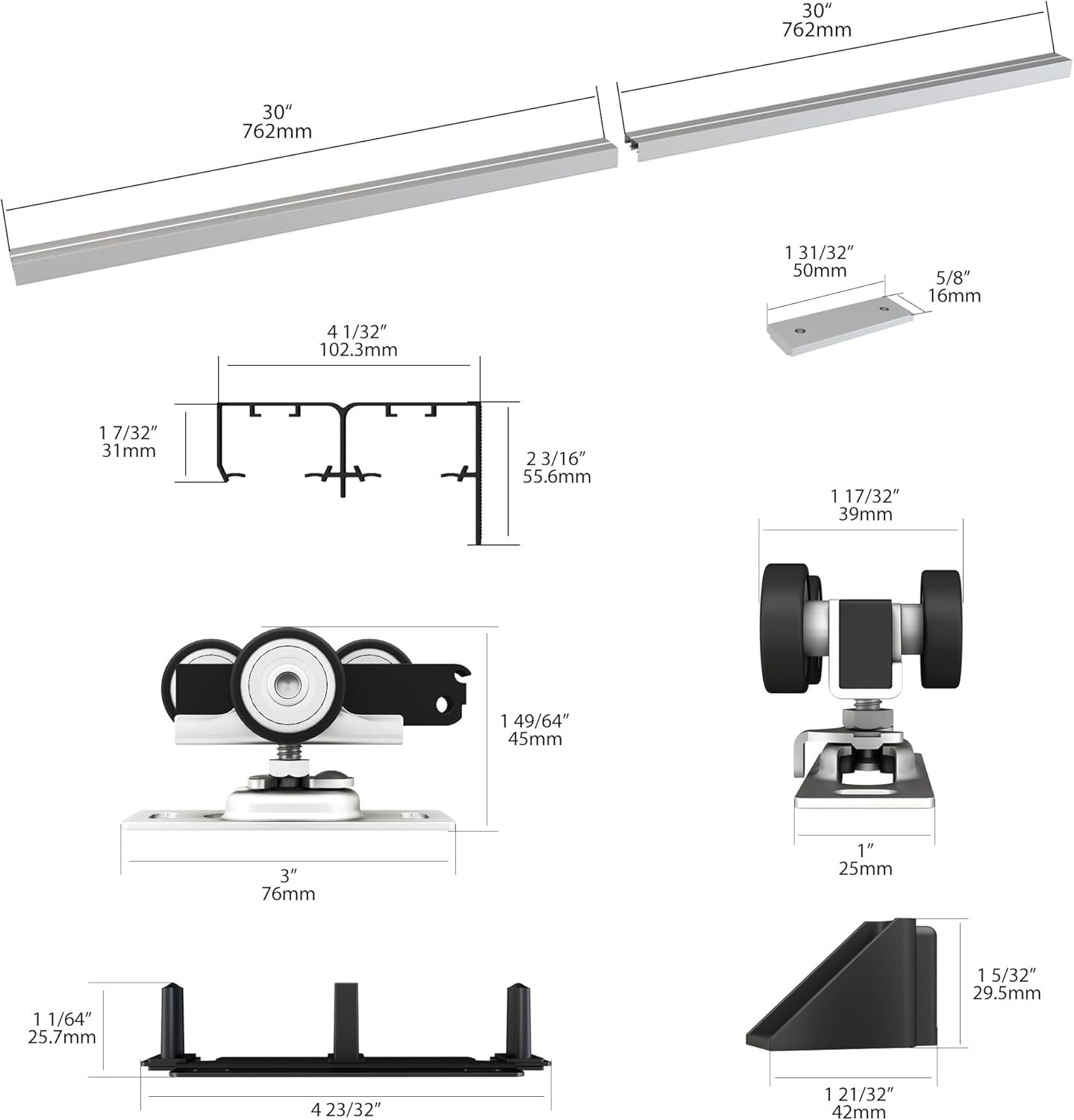 Sdstone 5FT Bypass Sliding Door Hardware Aluminum Closet Track Rail System Quiet gallery