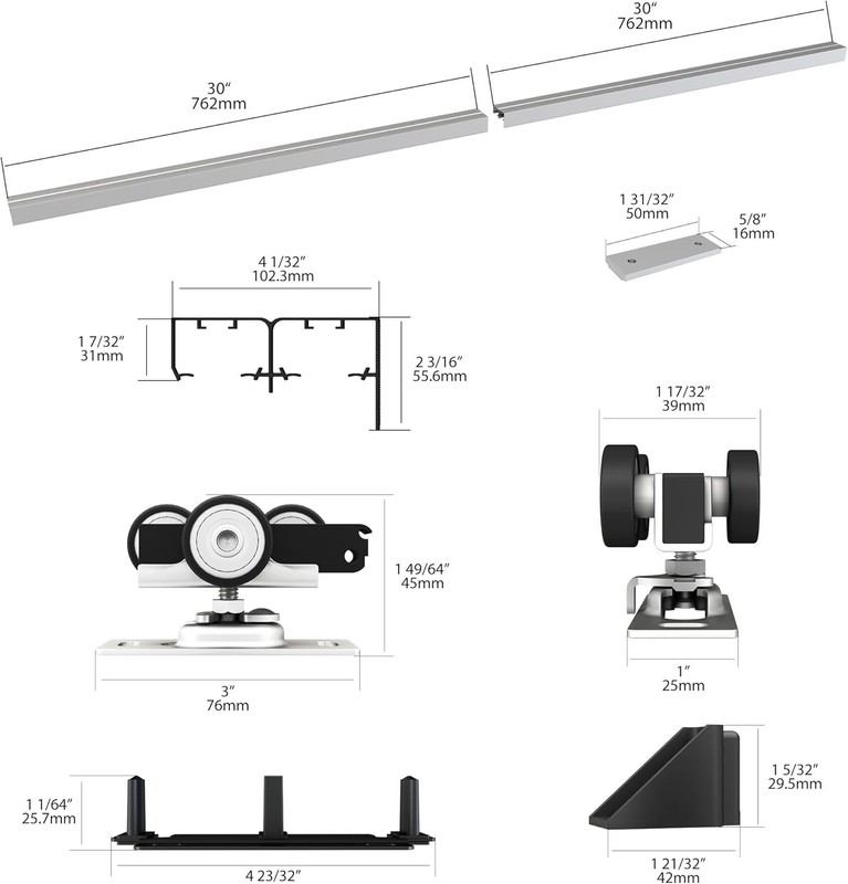 Sdstone 5FT Bypass Sliding Door Hardware Aluminum Closet Track Rail System Quiet gallery