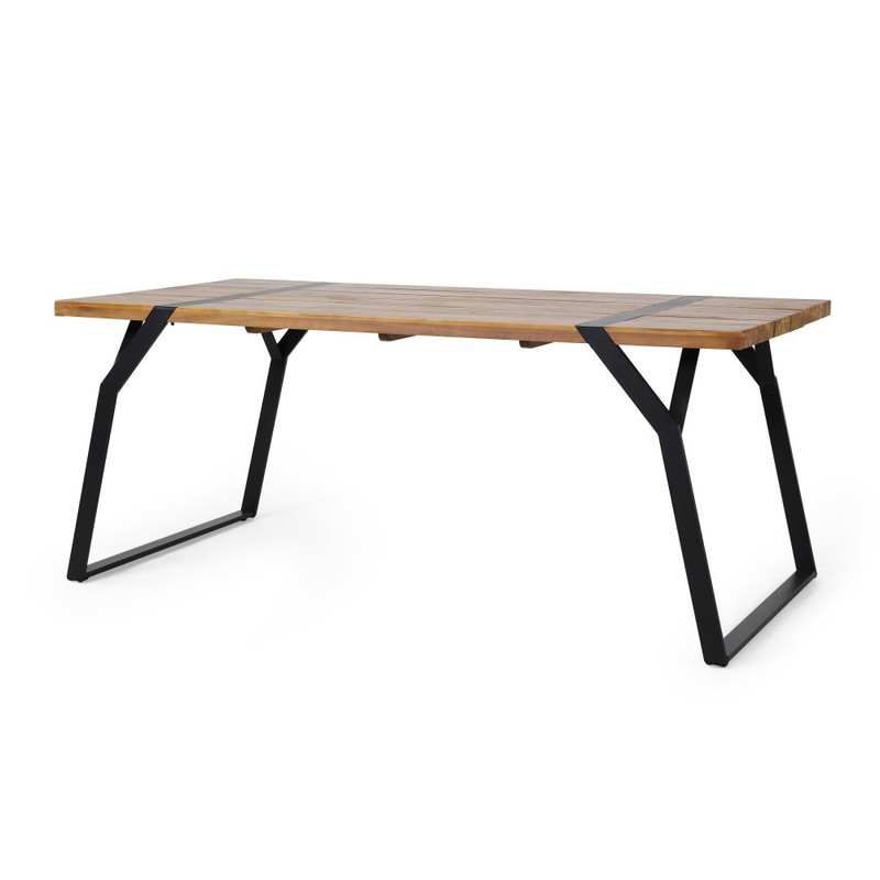 Modern Industrial Dining Table - Black Acacia Wood & Metal Frame, 70" L x 35" D gallery