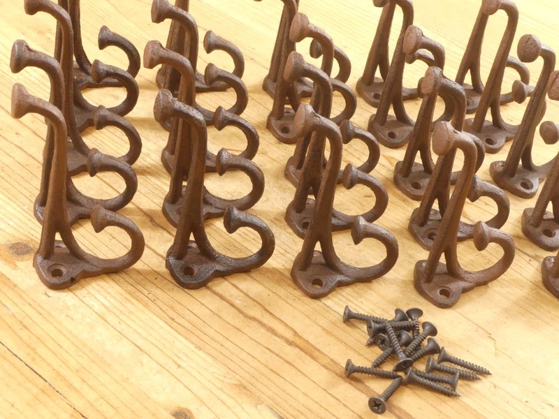 25 Rustic Cast Iron Coat Hat Wall Hooks Restore School Farm Towel Bath Kitchen gallery