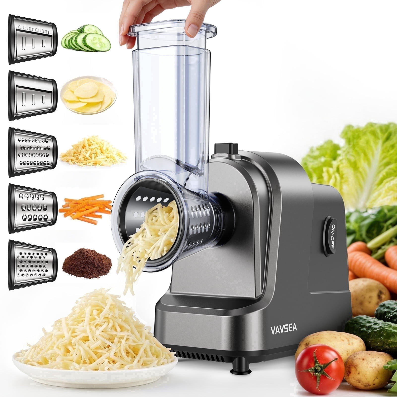 VAVSEA Electric Cheese Grater Salad Maker 5 Different Blade 400W Slicer Shredder gallery