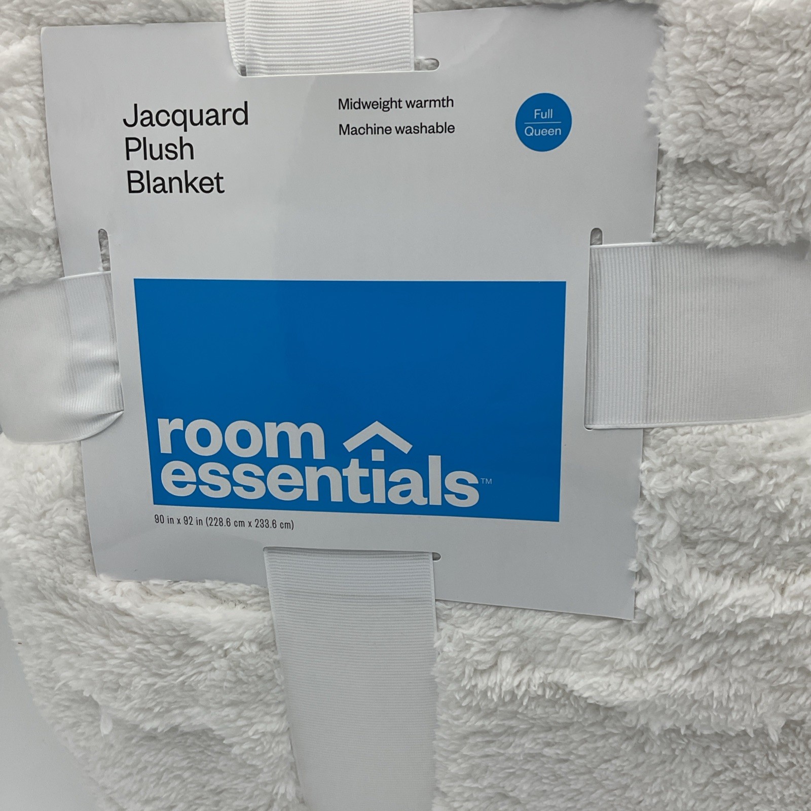 Room Essentials Full/Queen Jacquard Plush Blanket White 90in x 92in gallery