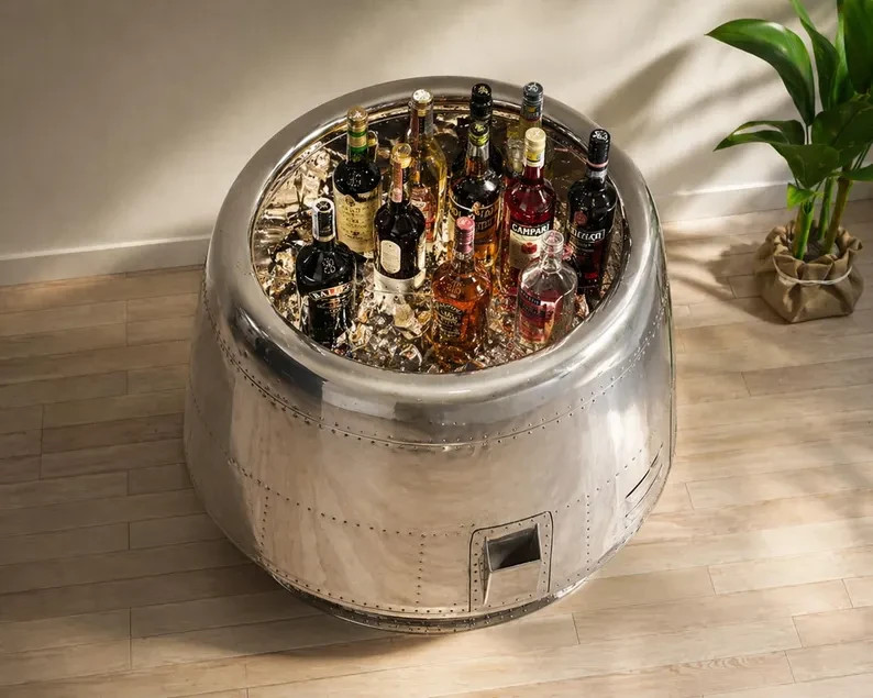 Aviator Aircraft Engine Cowling Bar Cabinet – Aluminum Airplane Aviation Stool gallery