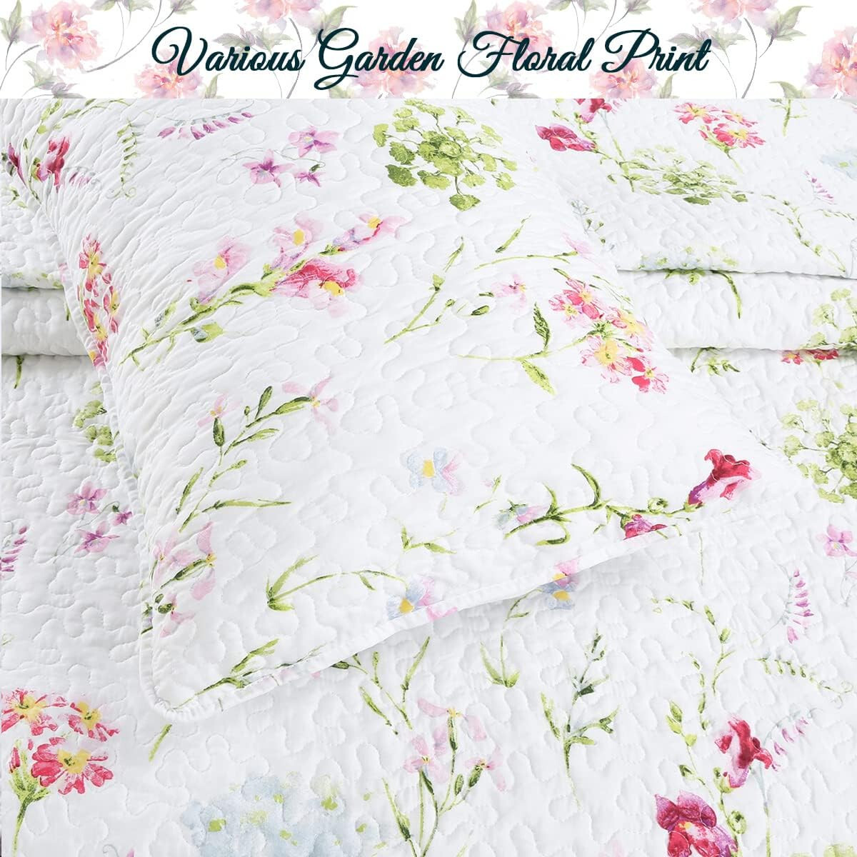 SPRING GARDEN 3pc Queen QUILT SET : COTTAGE PINK COZY CHIC SHABBY ROSE FLOWERS gallery