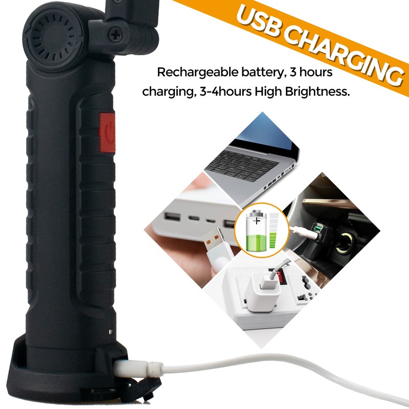 2 Pack Magnetic Base LED COB Work Light Rechargeable Mechanic Torch Flashlight gallery