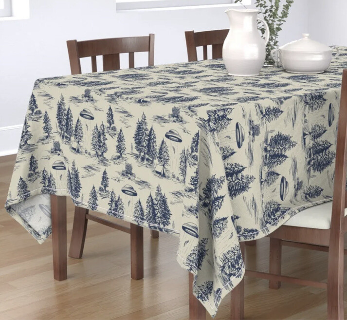 Tablecloth Unique Funny Space Alien Aliens Toile Cotton 90”x90” New gallery