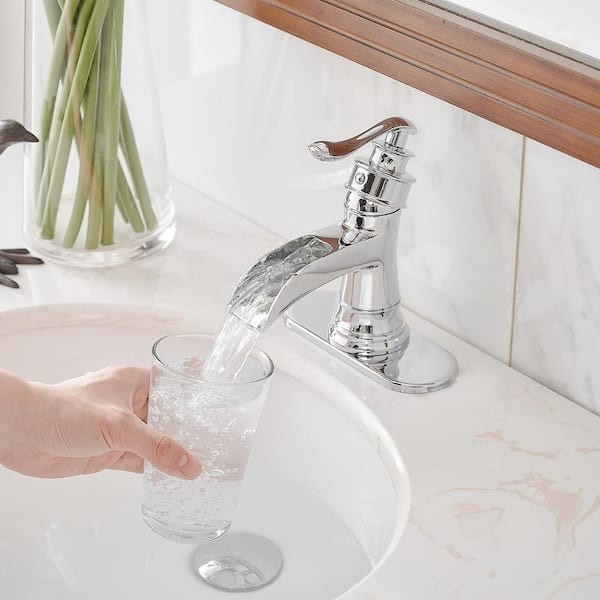 BWE Waterfall 1-Hole Single-Handle Low-Arc Bathroom Faucet in Polished Chrome gallery