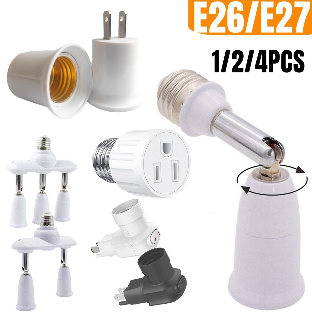 Plug-in Outlet to Socket Adapter Convert Outlet to Light Bulb Socket to E26/E27