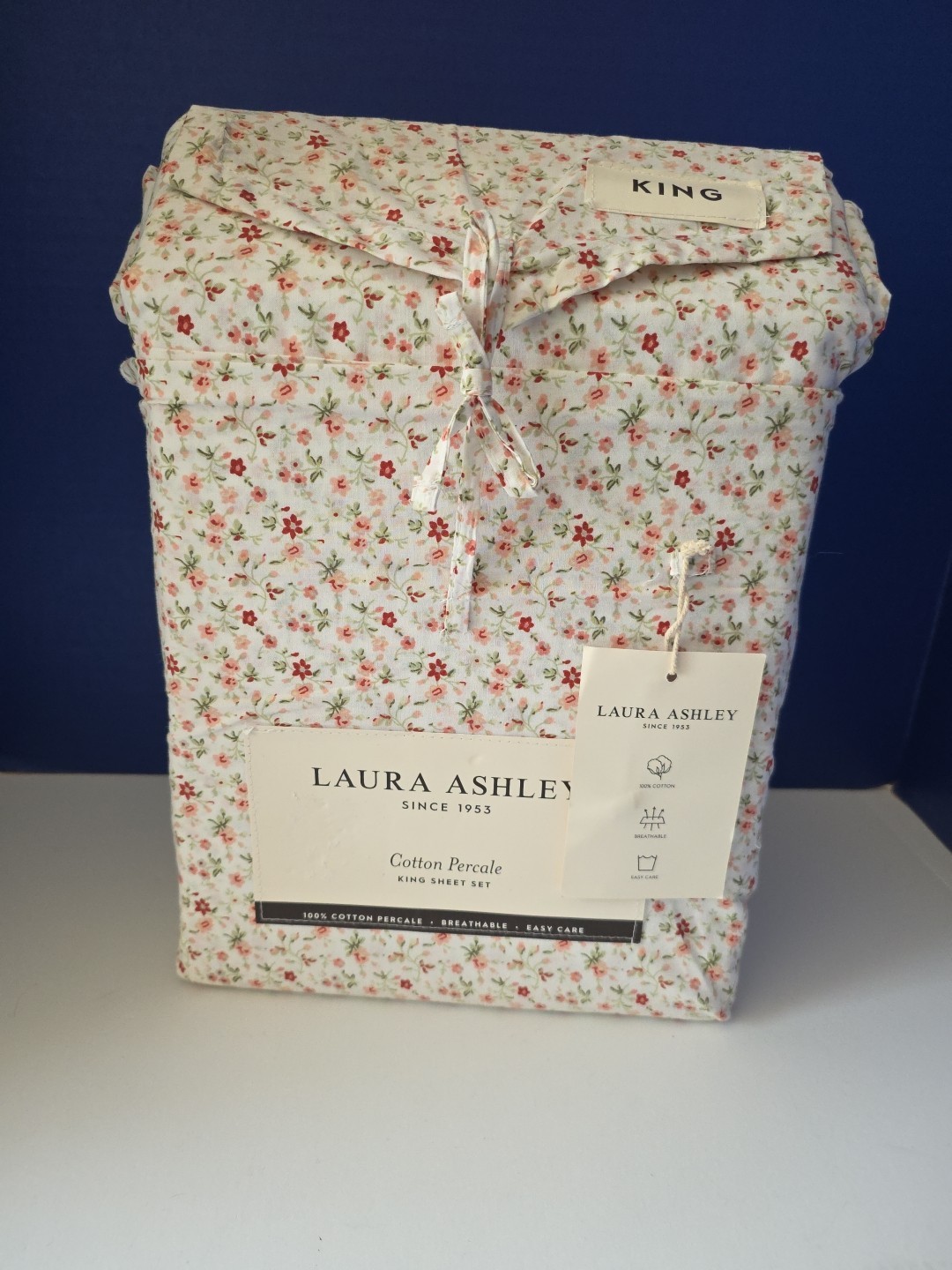 NEW 4pc Laura Ashley King Sheet Set Cottage Petite Floral EVIE Maroon Pink Green gallery