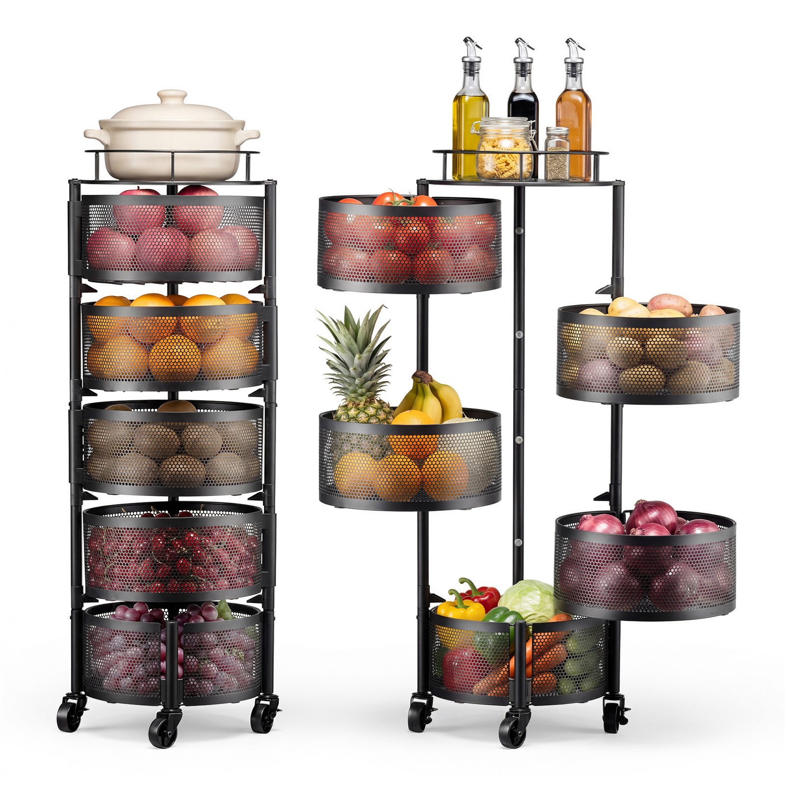 VEVOR 5 Tiers Rotating Storage Rack Cart Fruit and Vegetable Basket Bowls Stand gallery