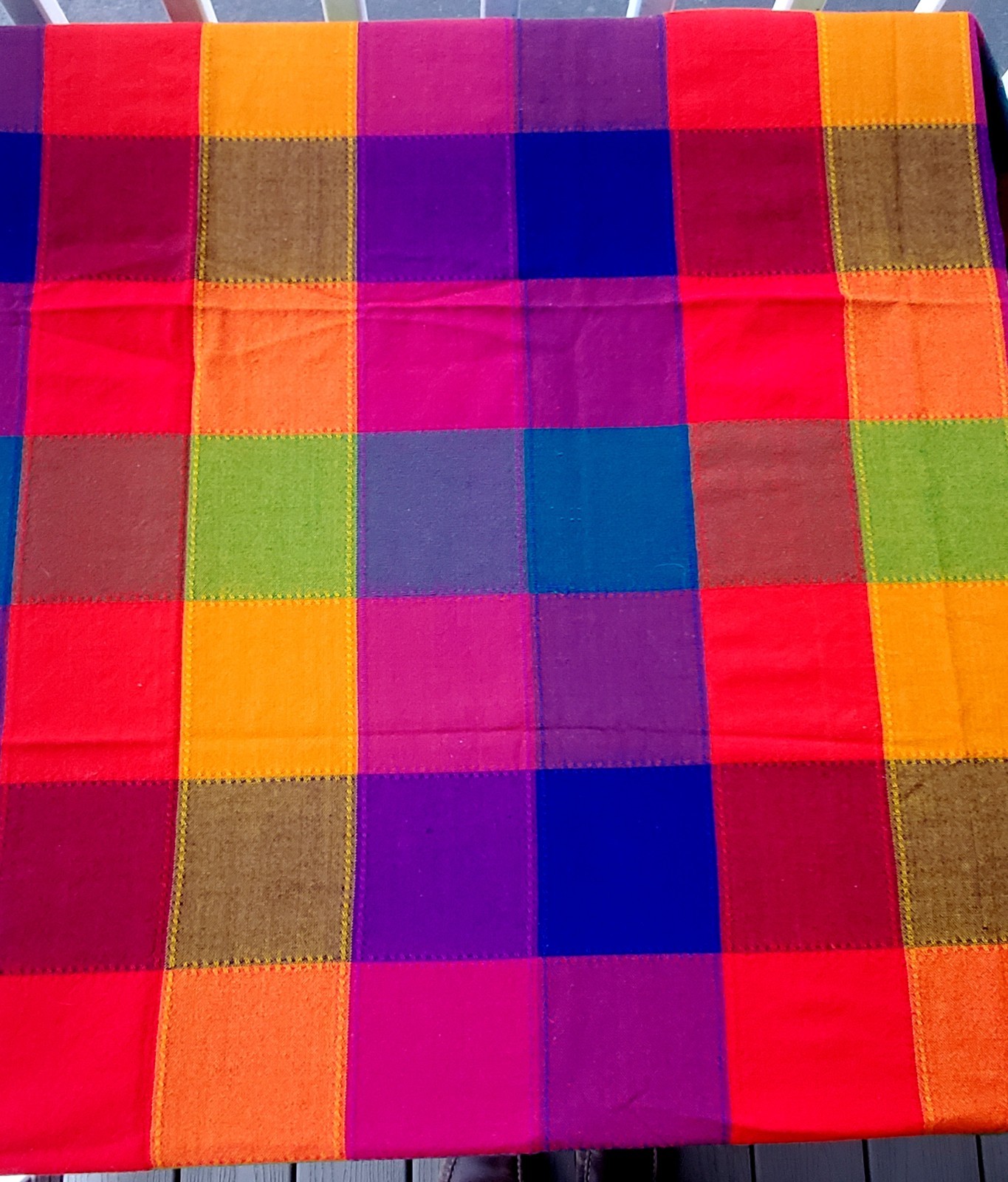 Great Mexican Handcrafted Color Block Fringed Tablecloth 86 x 78 in gallery