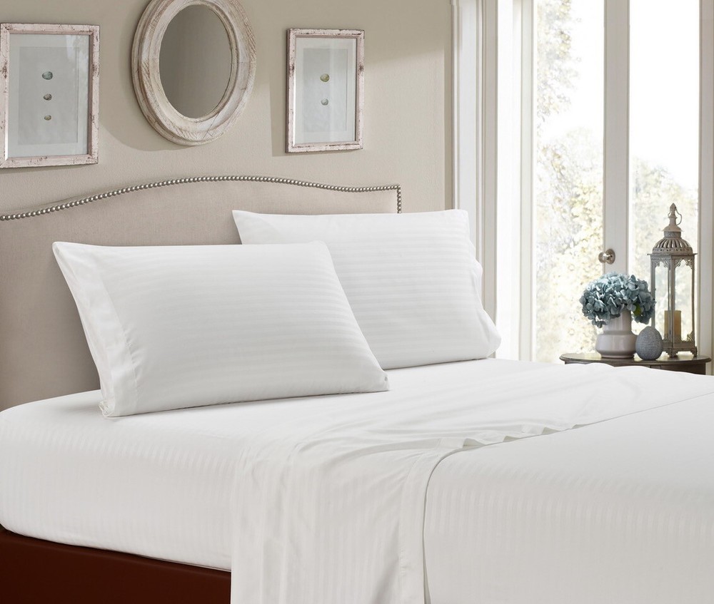 Soft Striped Bed Sheets Set Deep Pockets 4 Piece 1800 Thread Count Bamboo