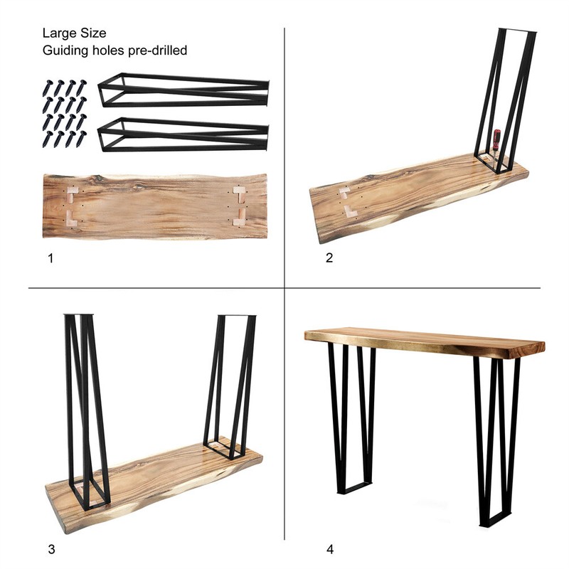 Rustic Natural Wood Rectangle Console Table with Metal Legs Sturdy Hand Made gallery