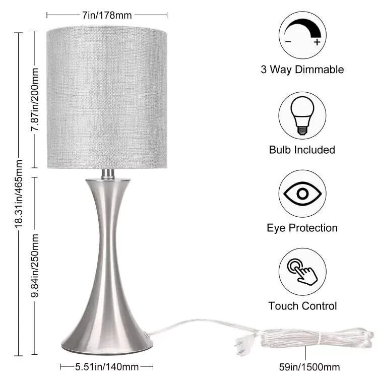3 Way Touch Control Table Lamp Dimmable Bedside Desk Lamp with Metal Base Mo gallery