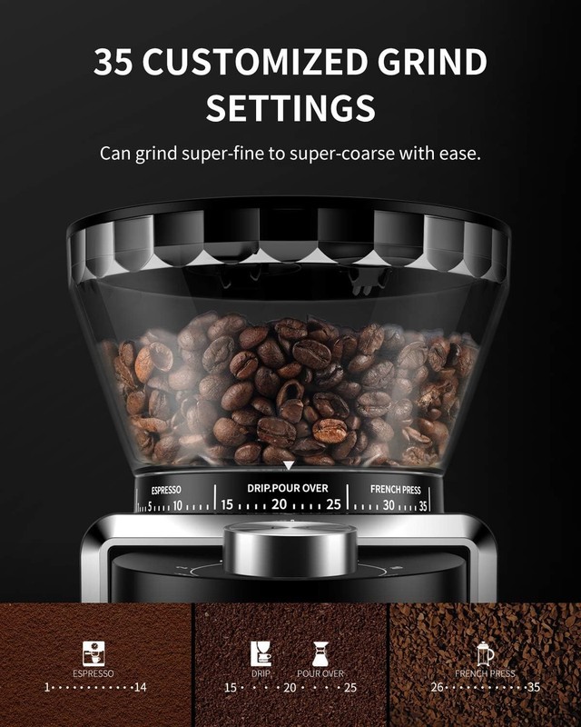 Electric Coffee Grinder - 35 Settings & Anti-Static Design for Home Use gallery