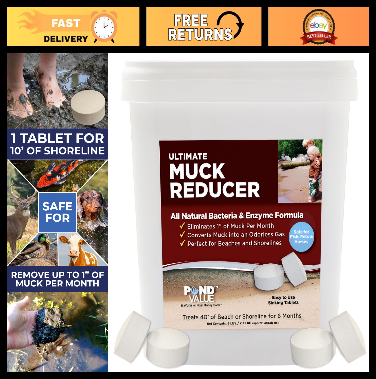 Ultimate Muck Reducer for Ponds & Lakes - Natural Bacteria Treatment, 48 Tablets gallery
