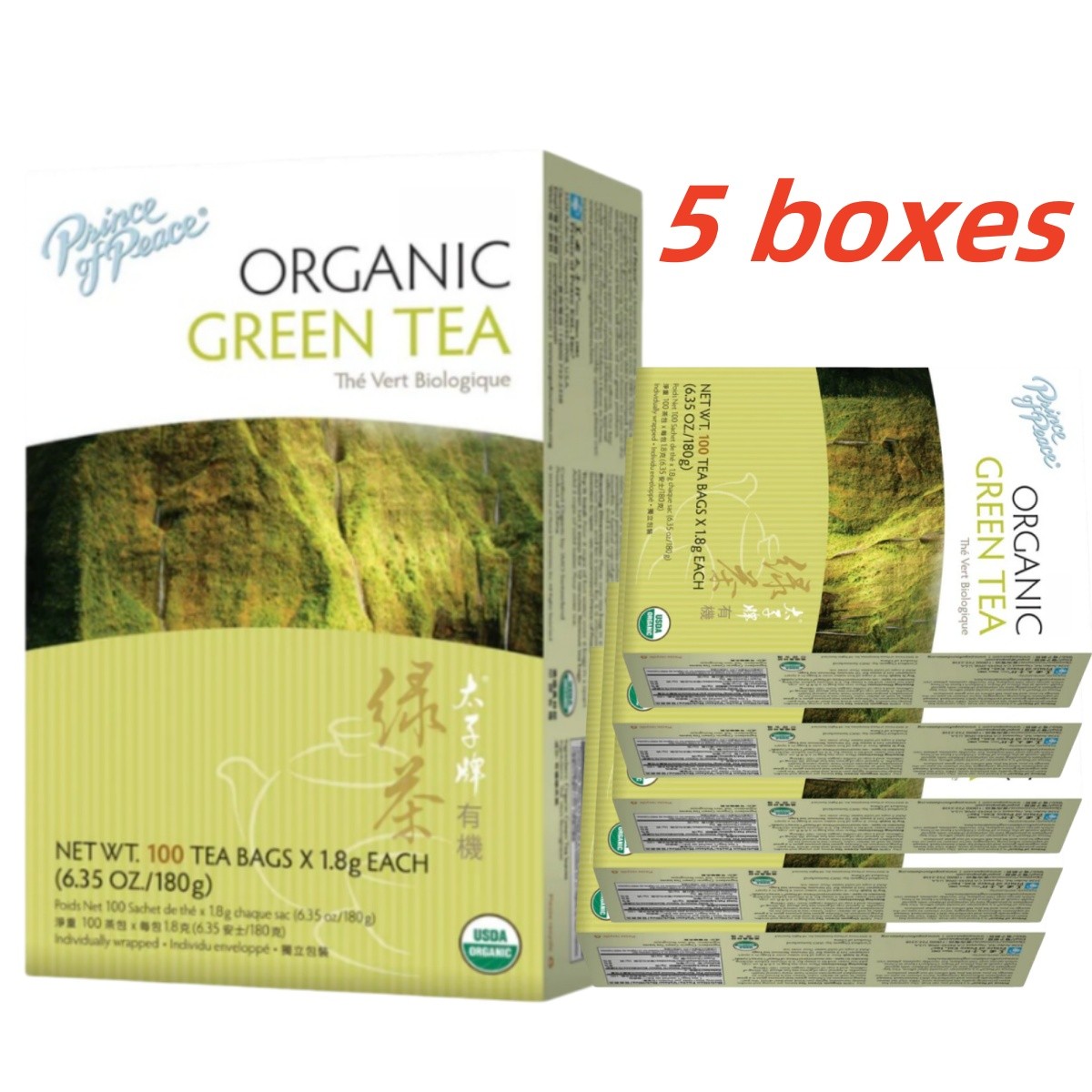 100% Organic Green Tea-5 Boxes-100 Tea Bags Each Box -Prince of Peace gallery