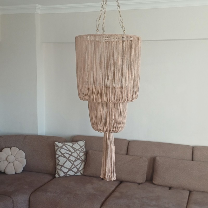Fringe High Ceiling Light Fixture 55cm, Boho Pendant Light, Macrame Chandelier gallery