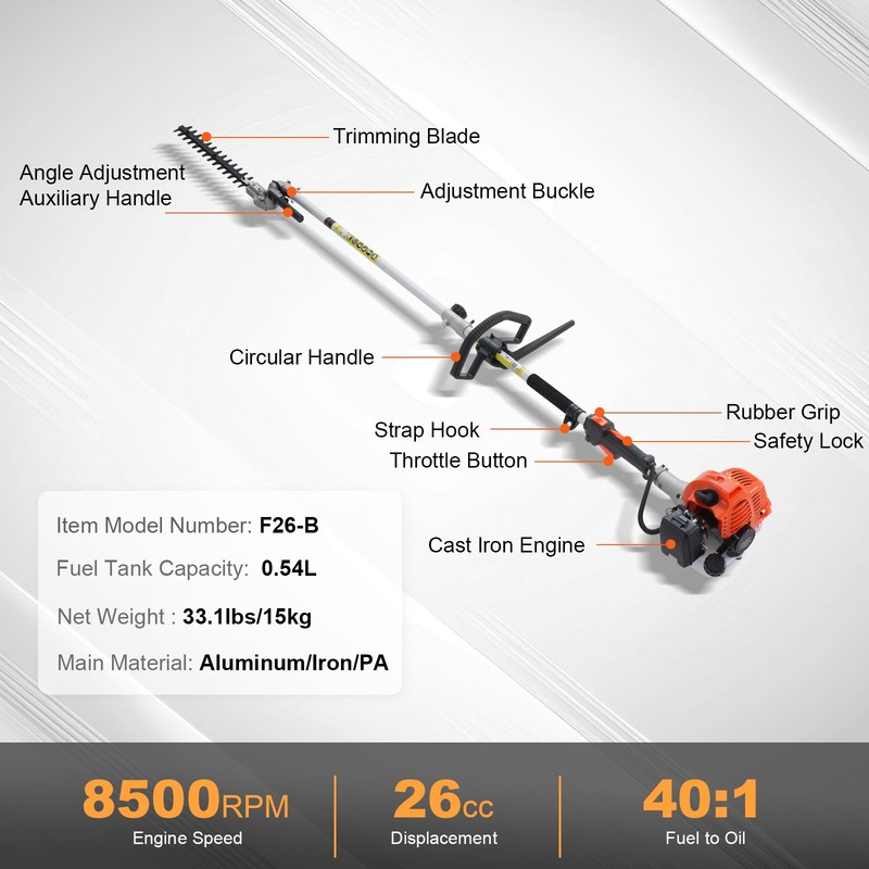 VEVOR 5-in-1 Multi-Functional Trimming Tools Gas Hedge Trimmer 26CC Weed Eater gallery