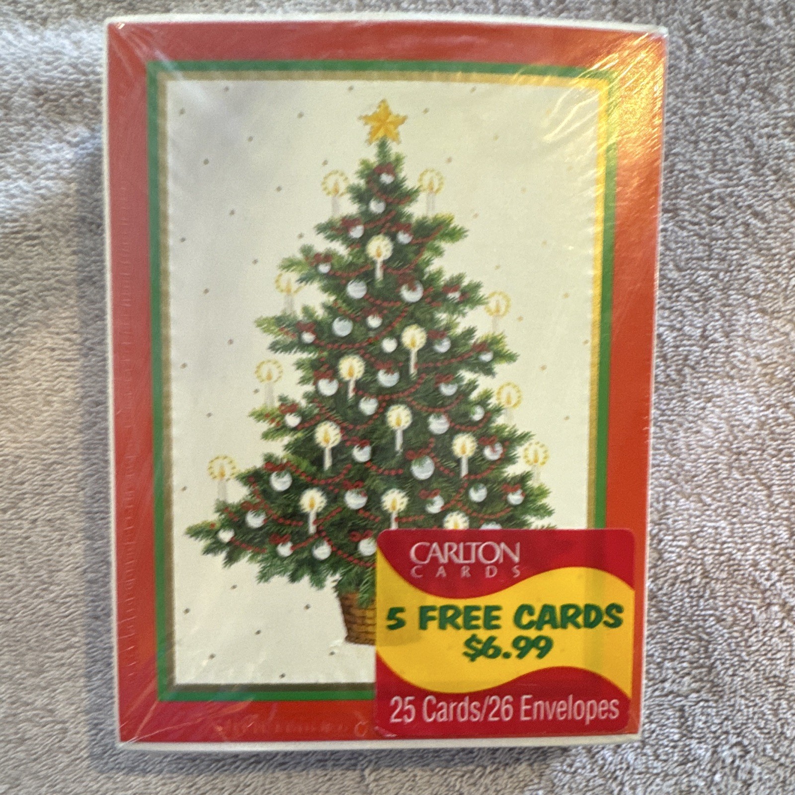 Carlton Cards Christmas Tree Boxed Greeting Cards 25 w/ 26 Envelopes 7in gallery
