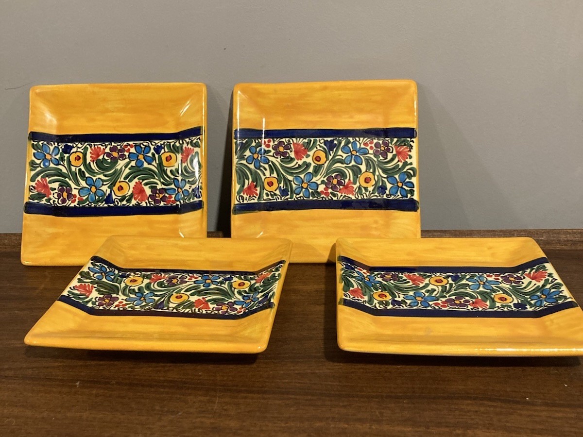 Made In Spain Casas Triana Pottery Painted 4 Appetizer Cheese Plates Square gallery