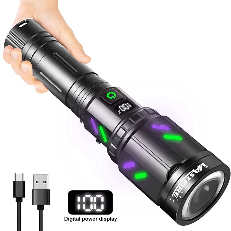 Strong Laser LEP Flashlight Zoom USB Type-C Charging Work Light Burning Torch US gallery