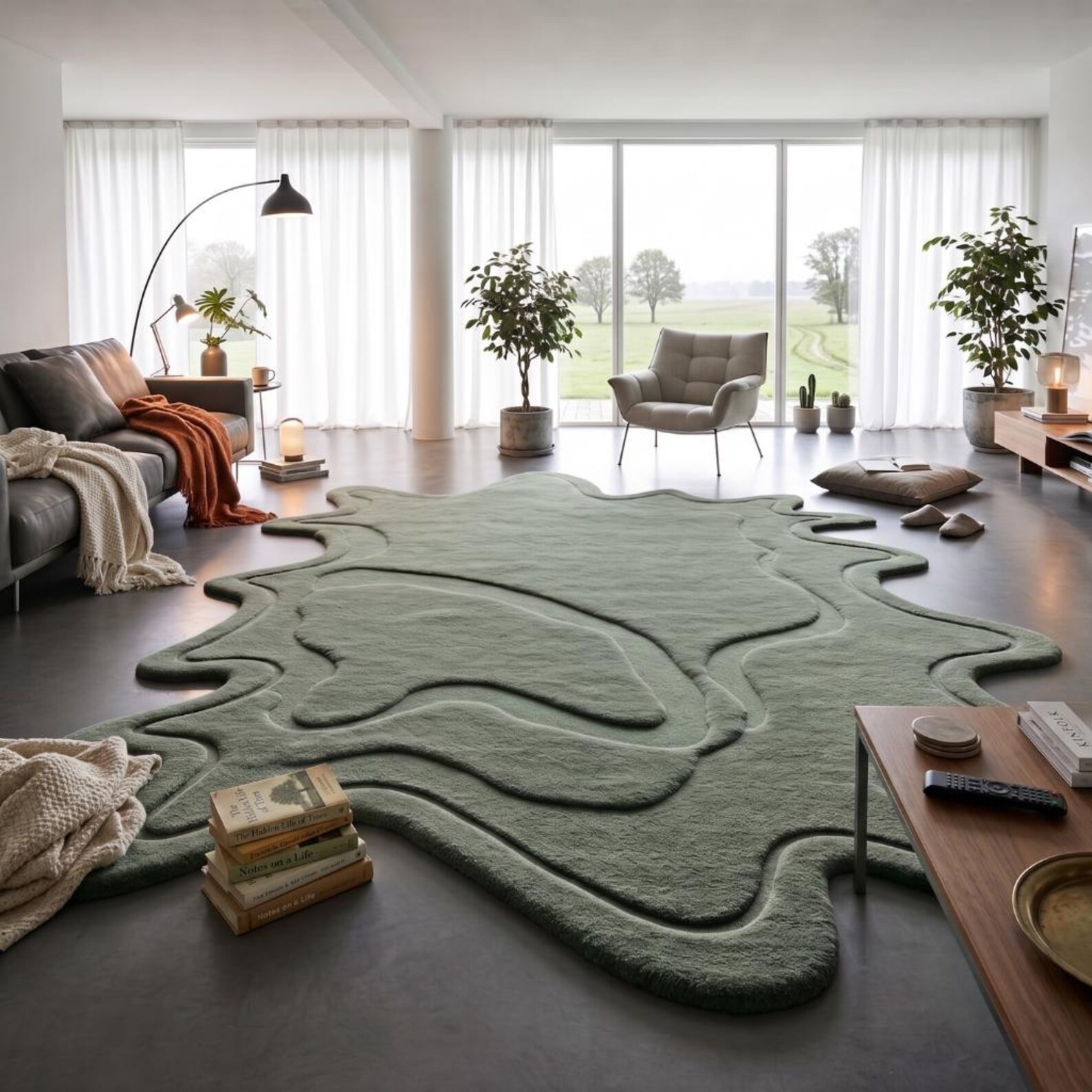 3D Sculpted Wavy Puddle Hand-Tufted Rug Custom Shape Organic Amorphous Area Rug gallery